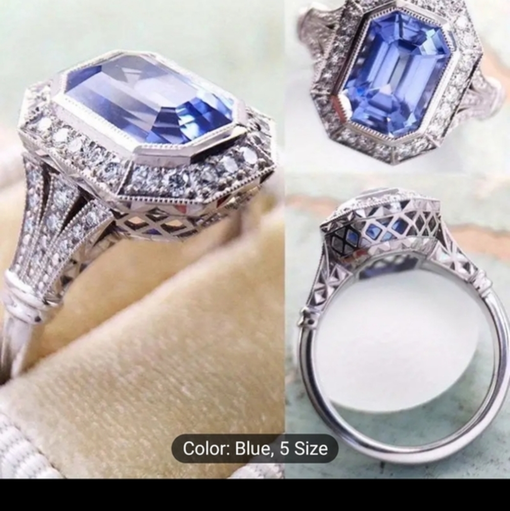 Classic Silver Plated Ring with Blue Gem
